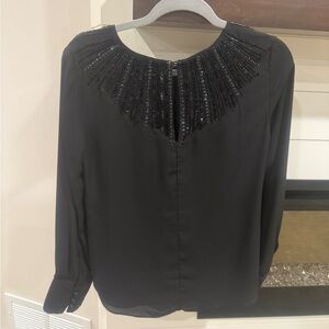 White House Black Market Black Beaded Blouse